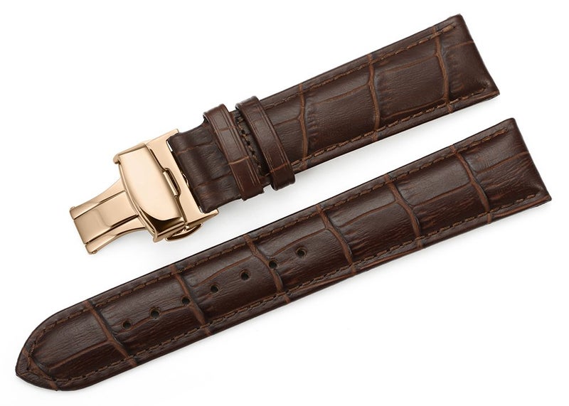 iStrap Leather Watch band -Alligator Grain Embossed Pattern Calfskin Replacement Strap-Stainless Steel Deployment Buckle with Push Buttons-Bracelet for Men Women-18mm 19mm 20mm 21mm 22mm 24mm - Image 1